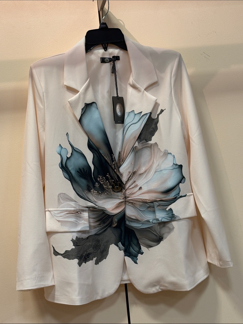 Floral Print Cream Women's Blazer Jacket